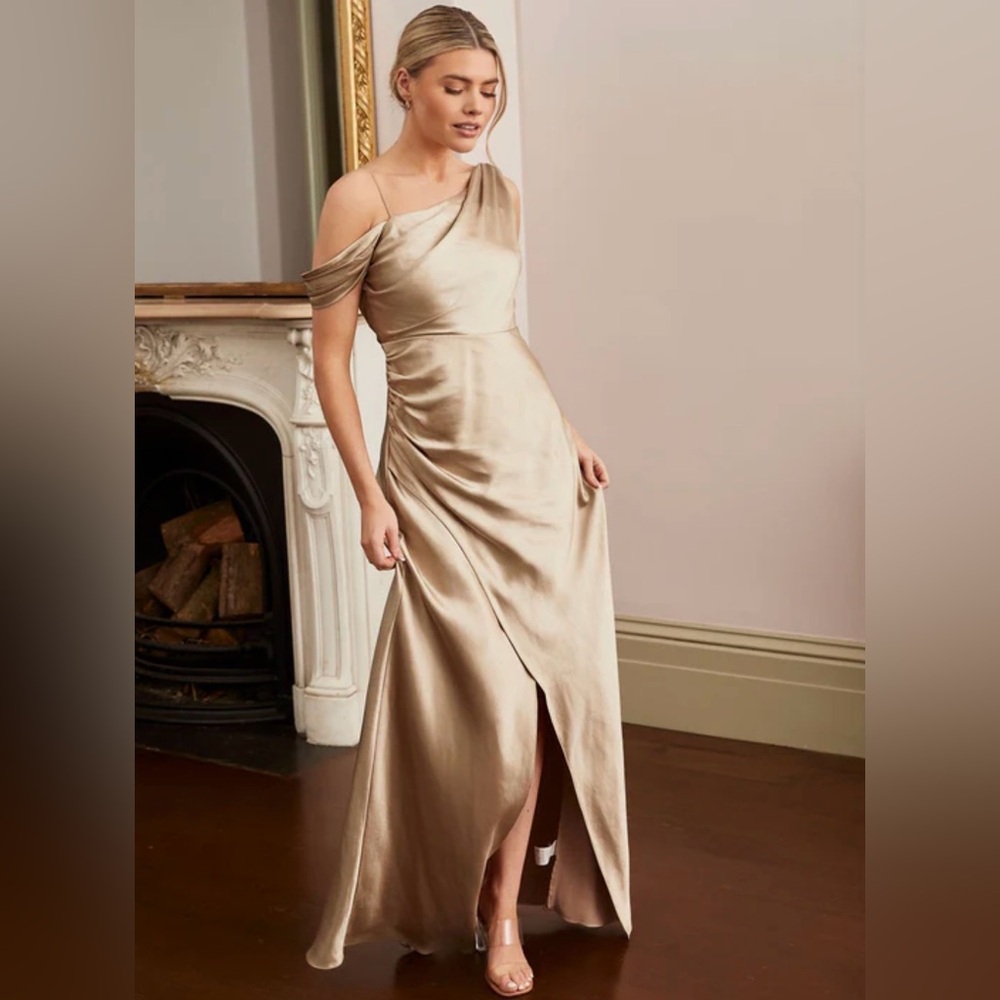 SIX STORIES Asymmetrical Bridesmaid Dress Champagne Size 8, Retail $199